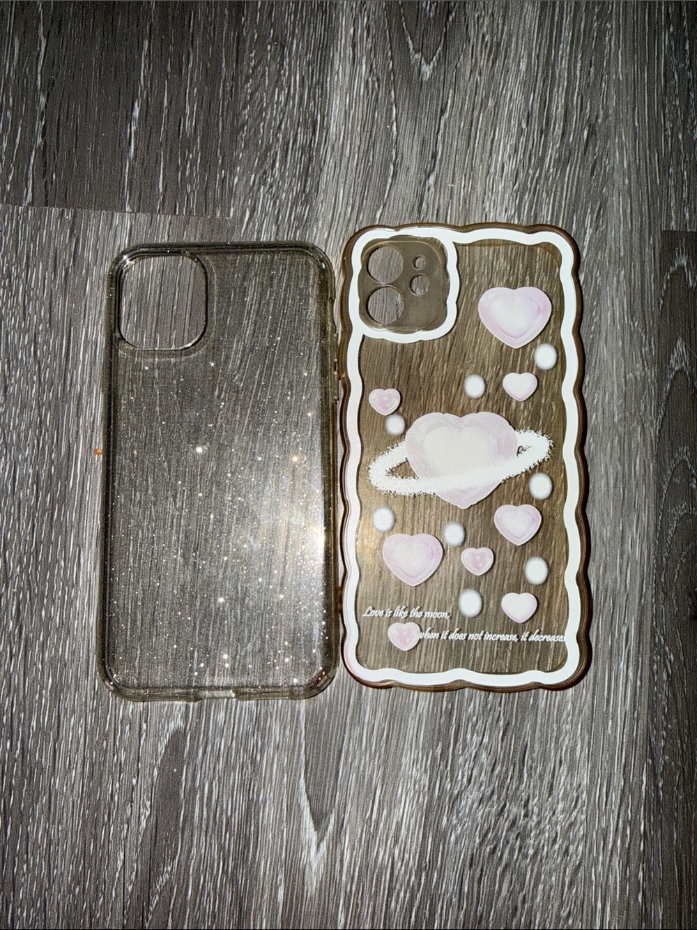Clear Glitter & Pink Heart Phone Case for iPhone 11- Decorative Protective Shell